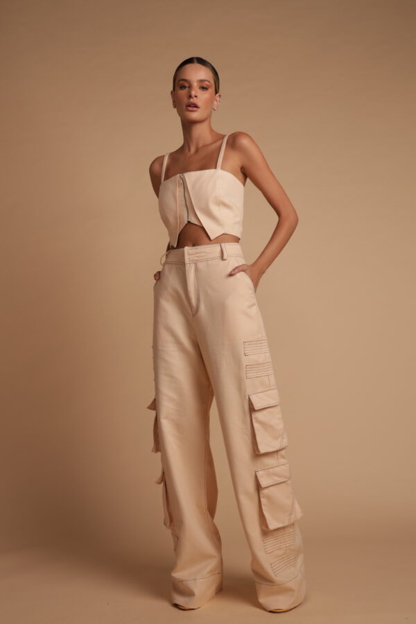 Beige Wide Leg Pants