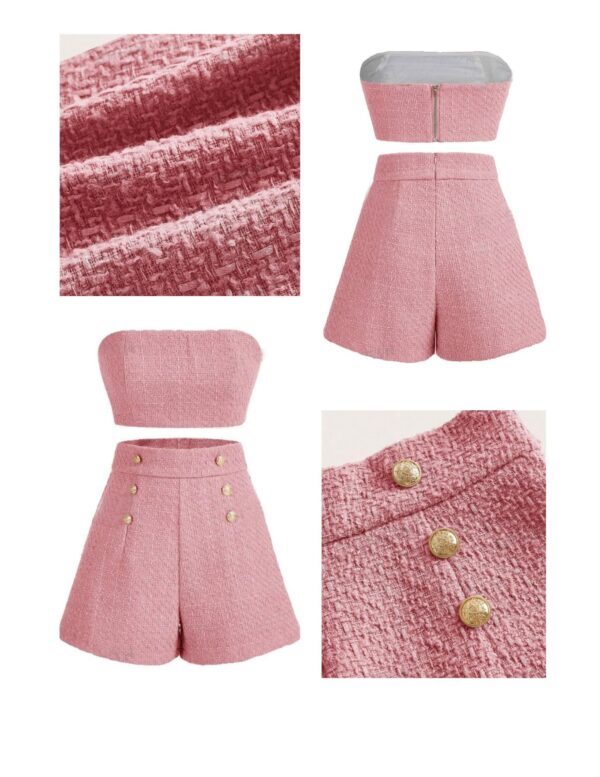 Pink Tweed Tube Top and Shorts Set