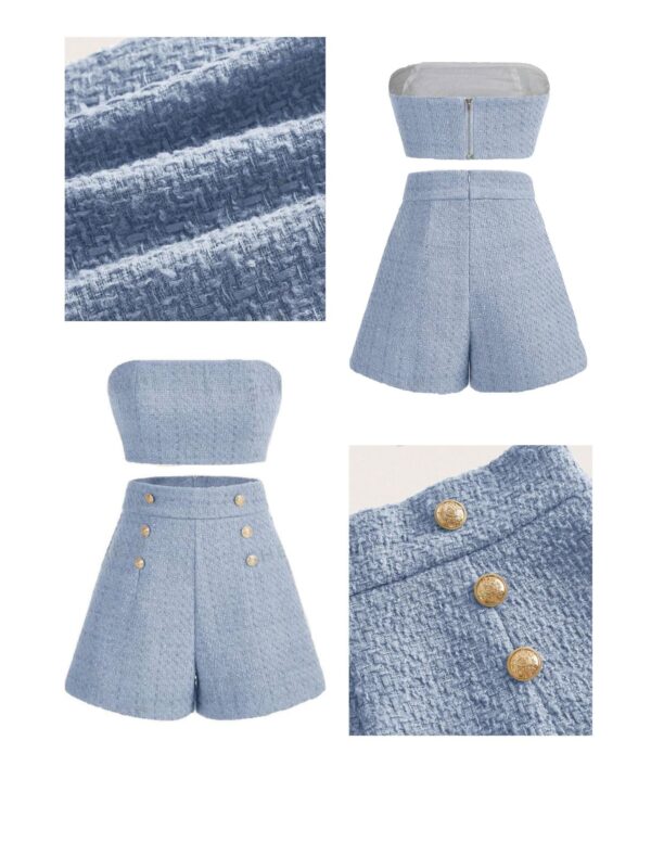 Blue Tweed Tube Top and Shorts Set