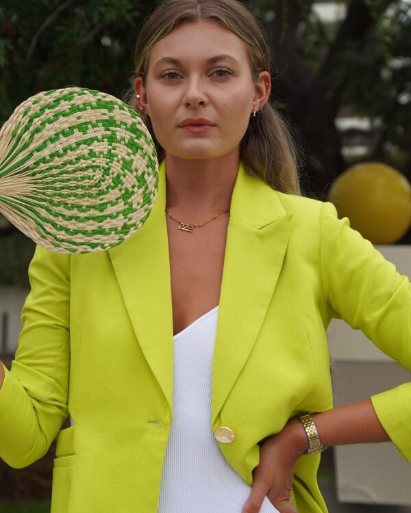 Neon Green Blazer Jacket with Gold Buttons - Image 3