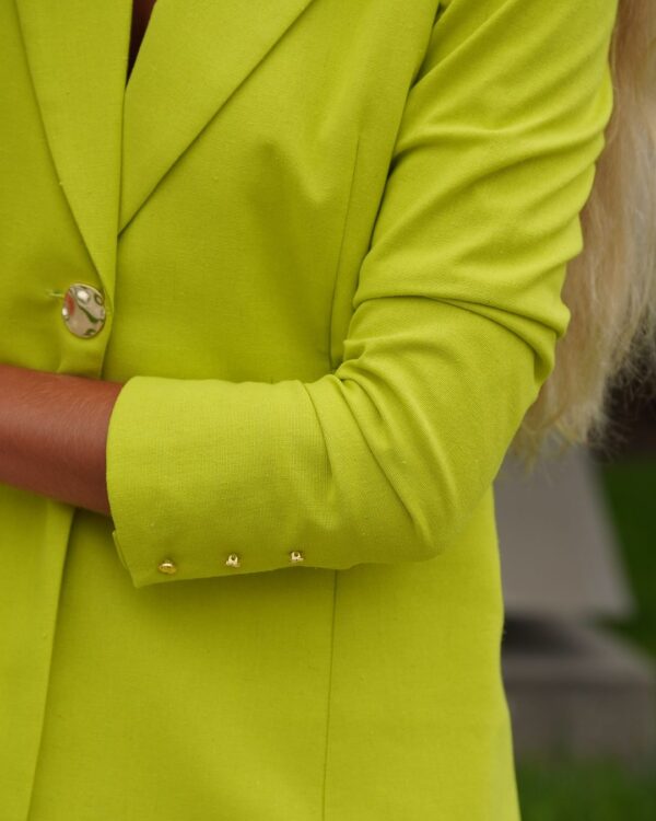 Neon Green Blazer Jacket with Gold Buttons - Image 4