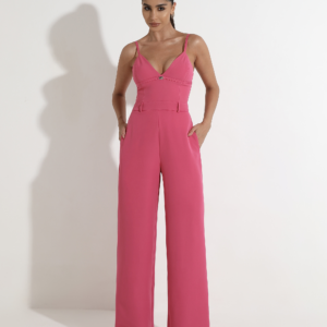 Pink Strappy V-Neck Jumpsuit