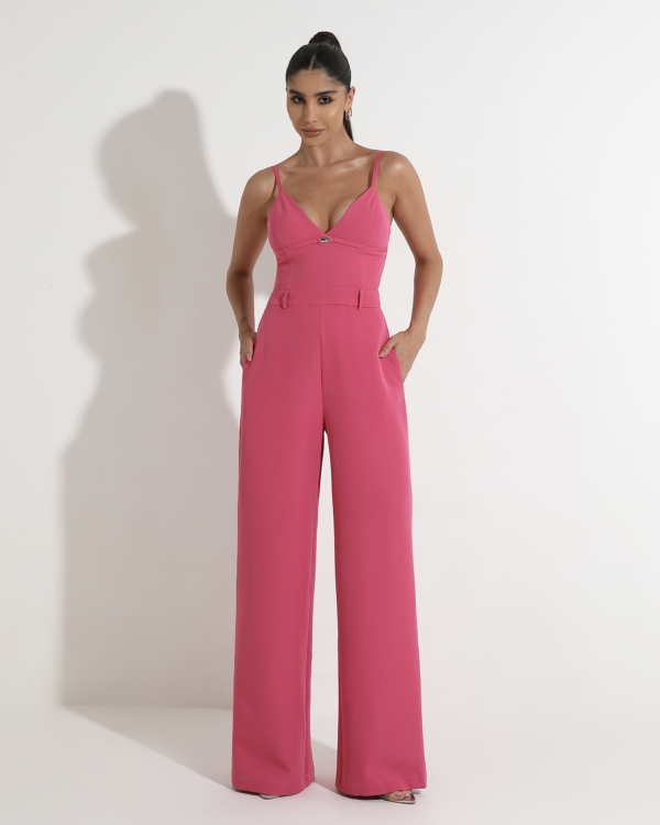 Pink Strappy V-Neck Jumpsuit